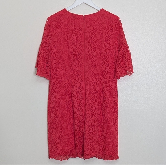 Ann Taylor Dress 10 Pink Shift Lace Overlay Short Sleeve Coral - Picture 7 of 7